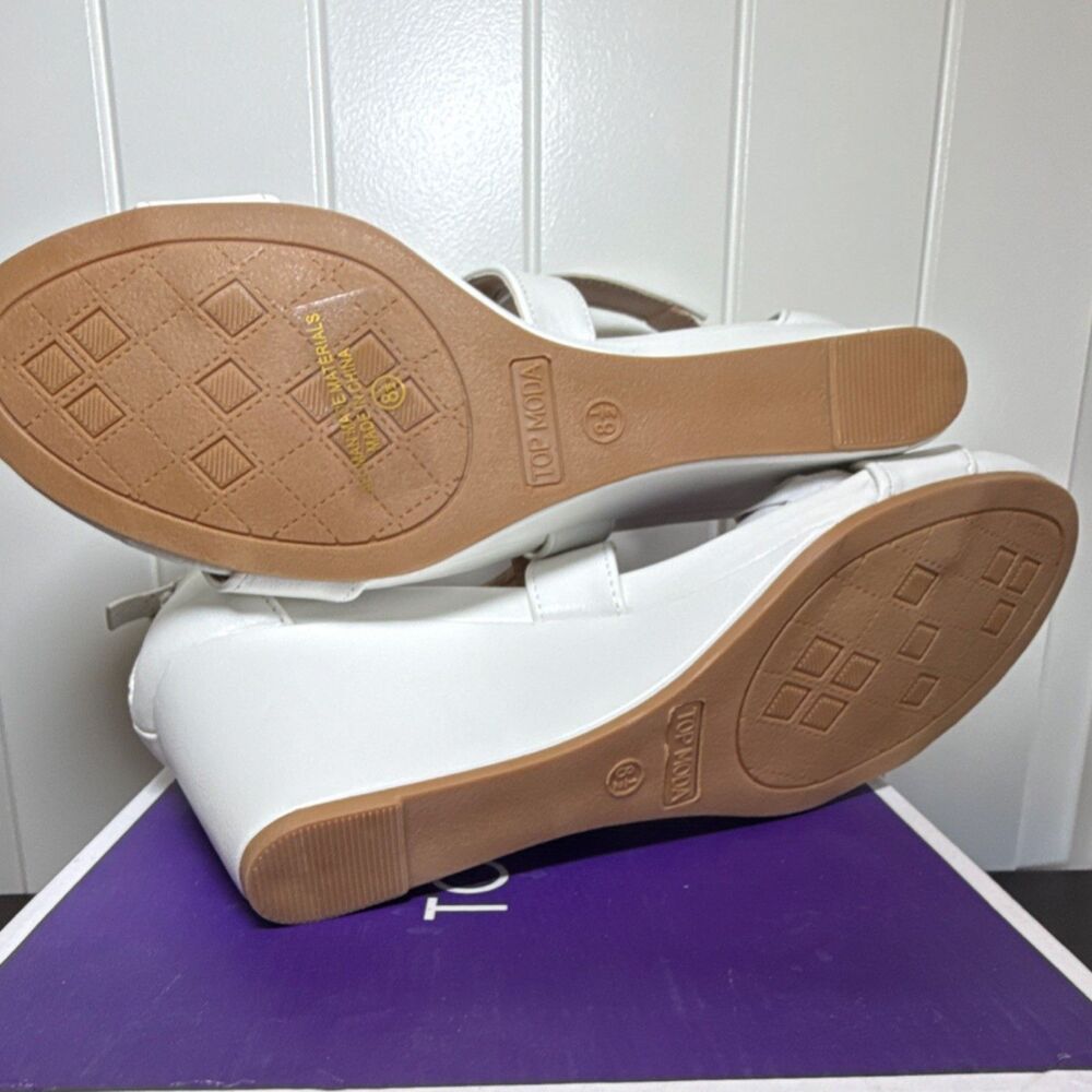 TOP MODA Comfort Strappy Wedge White Sandals Women’s Size 8.5 - Picture 5 of 9